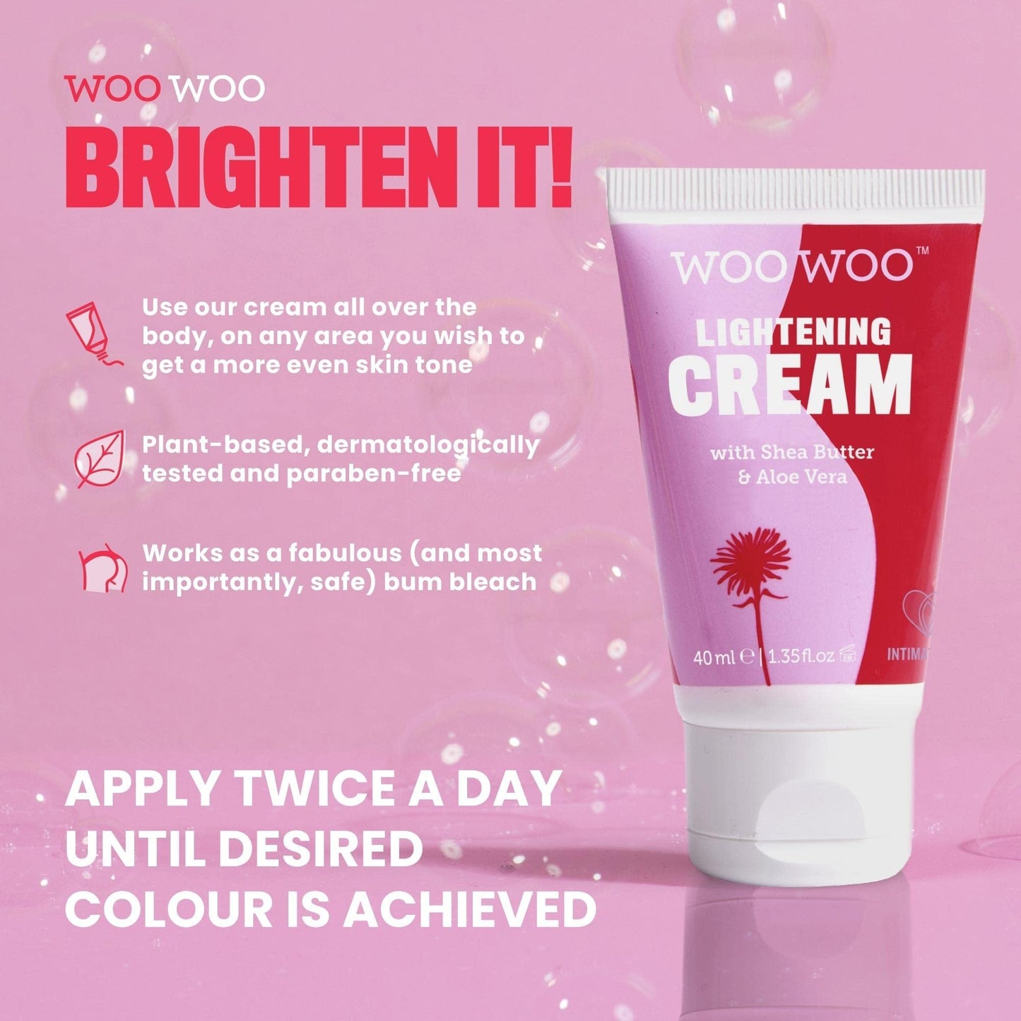 woowoo WooWoo Skin Lightening Cream for Evening Out Skin Tone - Intimate Natural Lightening Cream for Female & Male Private Areas - Bikini Dark Spot Removal - Women Body Parts Brightening - 40ml