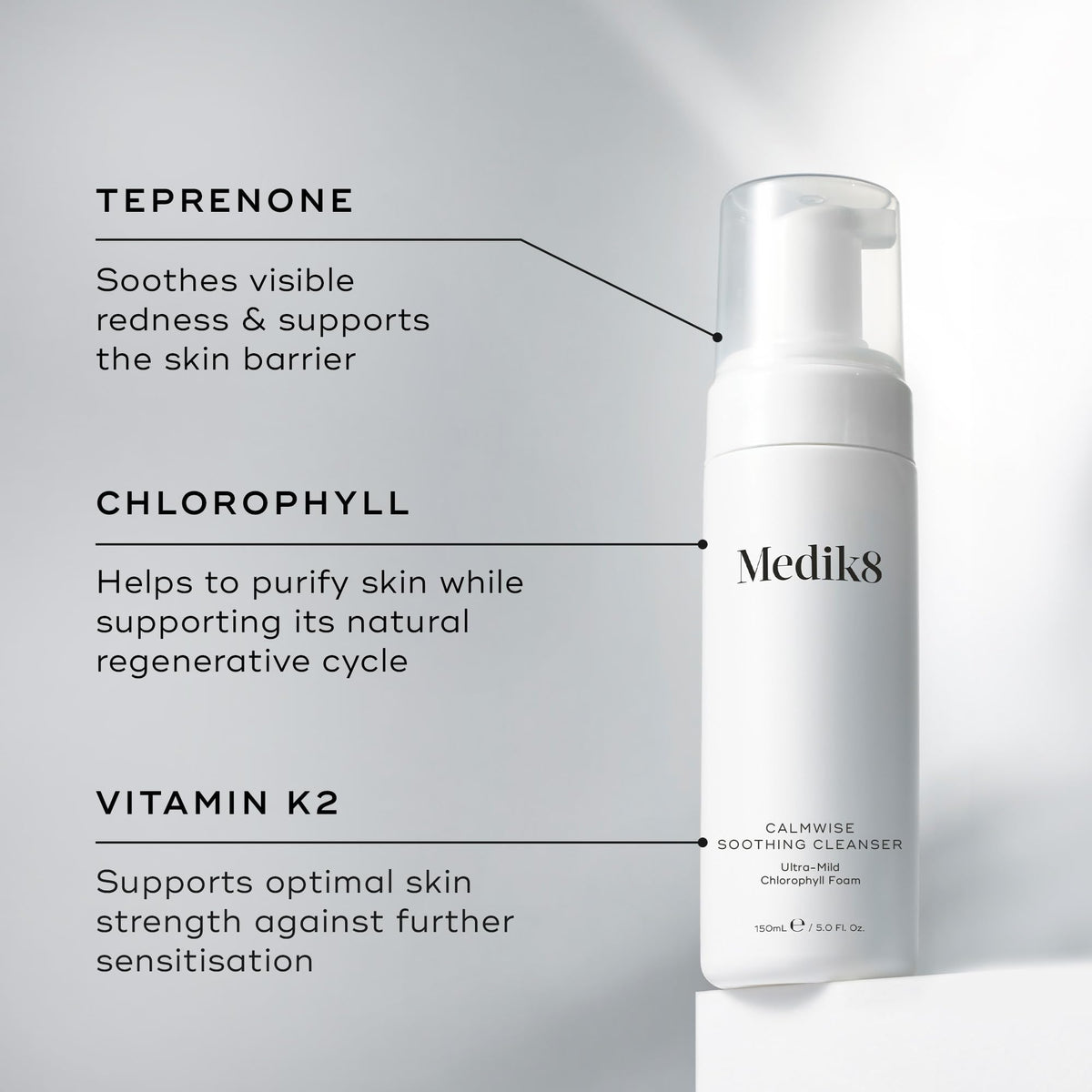 Medik8 Calmwise Soothing Cleanser, Ultra-Mild Chlorophyll Foam - 150ml