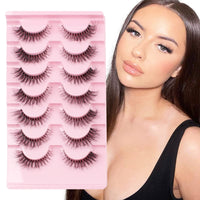 Glowing Win False Eyelashes with Glue 7 Pairs Lashes Fluffy Natural Cat Eye