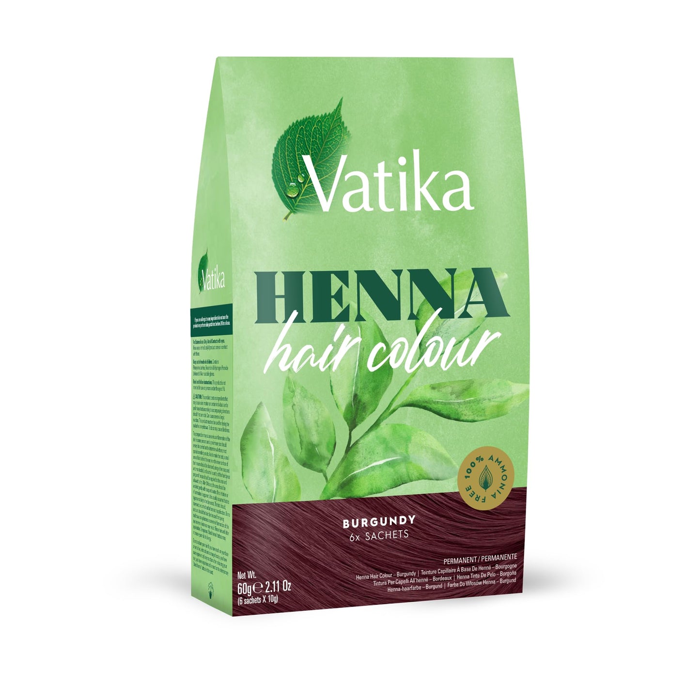 Vatika Naturals Henna Burgundy Hair Colours - 60g (6 x 10g Sachets),100% Ammonia Free, For Vibrant Color, Shine, & Coverage (Packaging May Vary)
