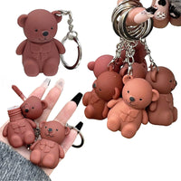 Grospe 2 in 1 Keychain Bear Lipsticks Velvet Matte Lipstick Long Lasting Waterproof Lip Gloss Cute 2 in 1 Key Chain Bear Lipstick Lip Mud Nice Gift for Girls Women - C(6 colors)