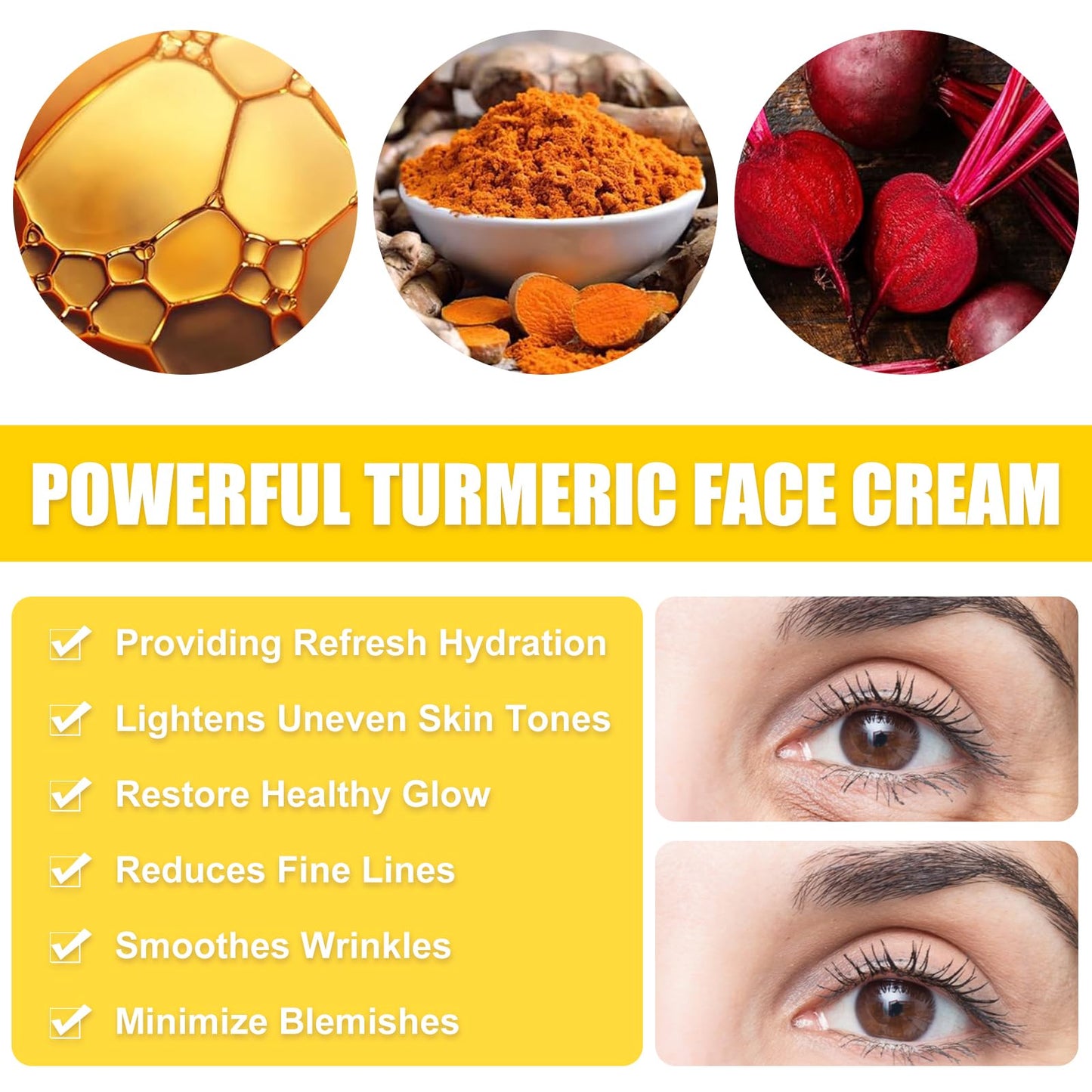 Bisienya Turmeric Face Cream,Hydrating Face Cream,Moisturize and Fade Fine Lines, Improve Skin Texture, Elasticity and Firmness, and Reduce Dull Skin Tones(50g)