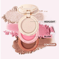 Joyeee 2Pcs Face Makeup Palette, 3 In 1 Blush Highlighter Contour Palette Pressed Powder, Blendable, Buildable, Travel Friendly, Multi-functional Face Beauty Combination for Shaping & Glowing Effect#1