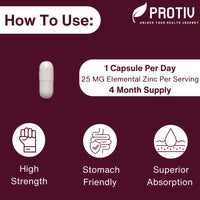 Protiv Zinc 15mg 120 Capsules - Essential Mineral Supplement for Immune System Support and Skin, Hair & Nail Care