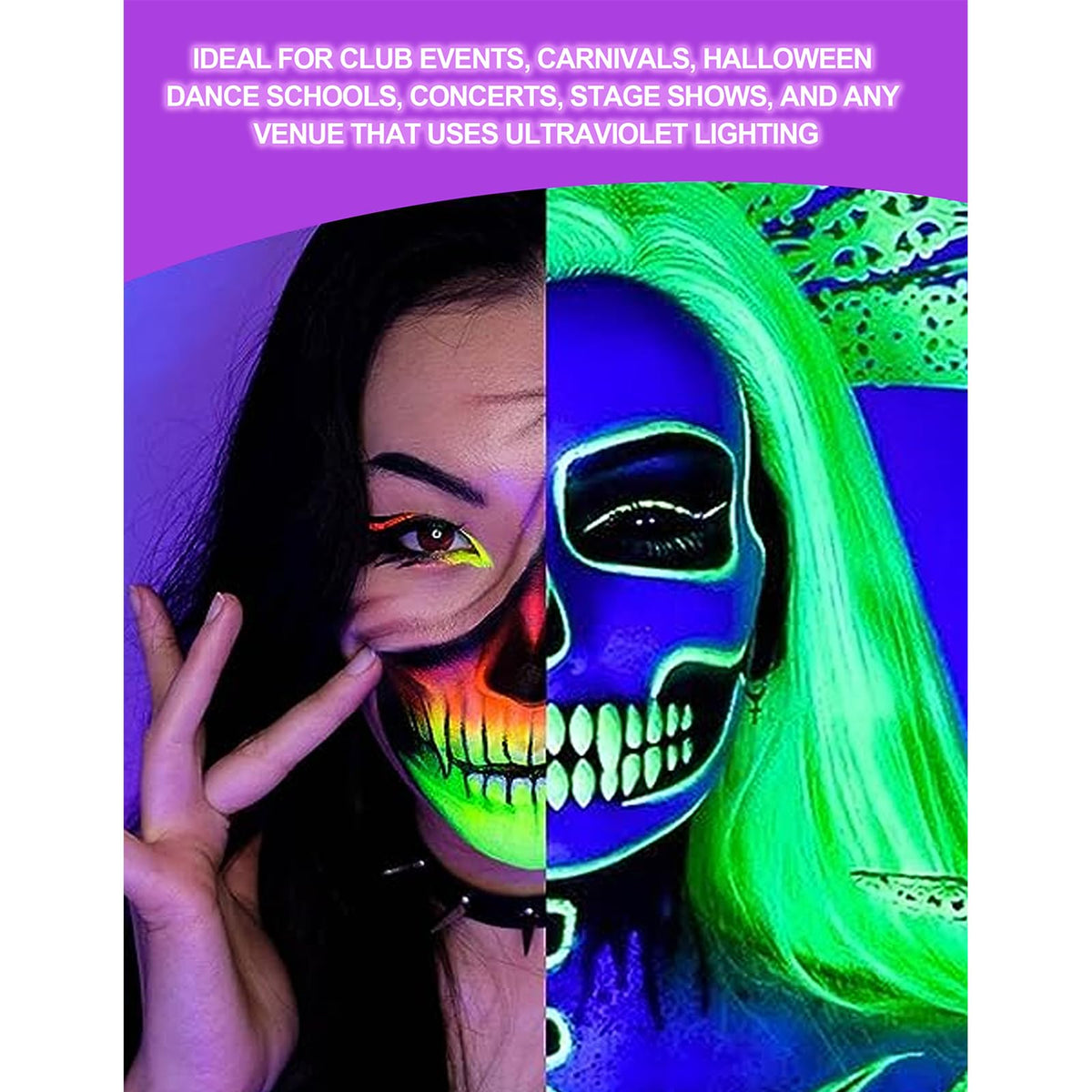 YUDDUO 10 Colors Face Painting Kit With 2 Paint Brushes, Body Paint, Glow in the Dark Face Paint, Water-Based Face Paint For Halloween Party Cosplay Clown Sfx Makeup (02)