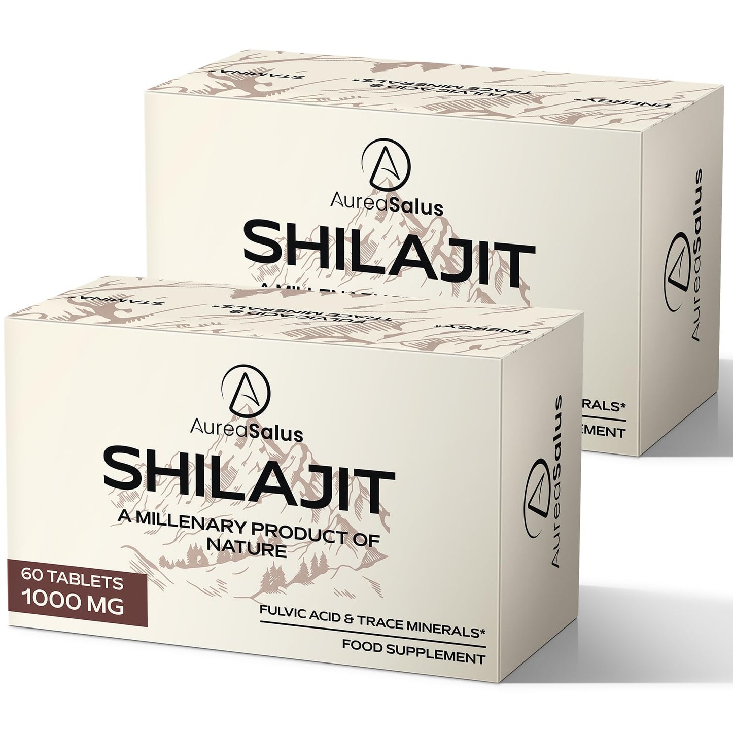 AureaSalus Shilajit Tablets 30,000mg, 60 Counts Himalayan Shilajit Tablets (1000mg Per Serving), Rich in 85+ Minerals & Fulvic Acid, More Convenient Than Shilajit Resin (60 Count (Pack of 2))