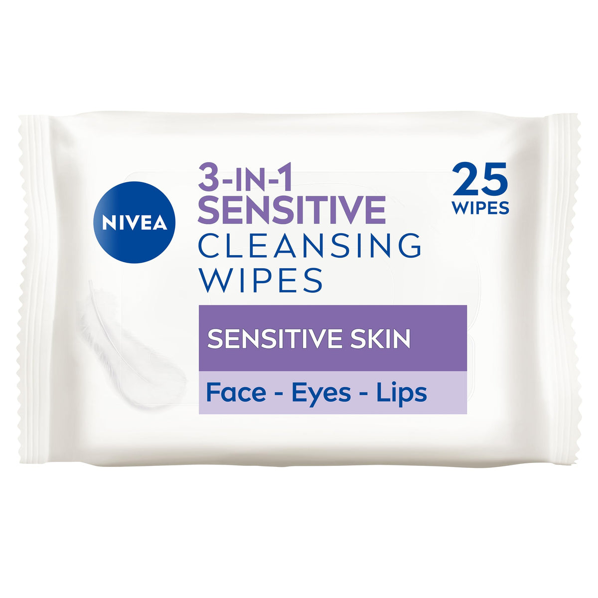 NIVEA 3in1 Sensitive Cleansing Wipes (25 Sheets), Plant-Based Makeup Remover Sheets, Face Wipes for Sensitive Skin, Gentle yet Effective Makeup Removal (Pack of 6)