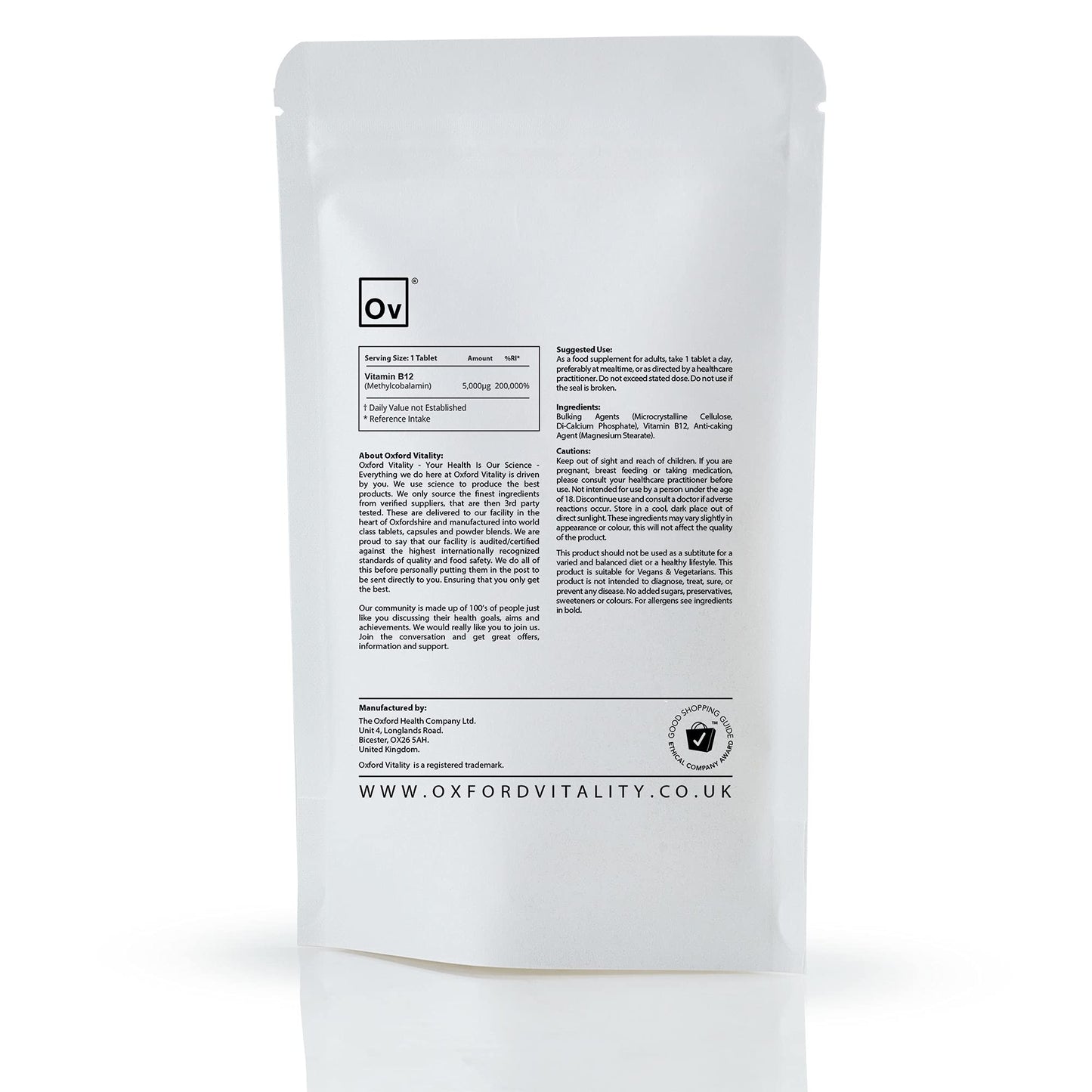 Ov OXFORD VITALITY 5000 mg Vitamin B12 Tablets, 500-Count