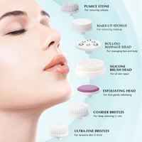 COSLUS Facial Spin Brush Face Cleansing: 7 in 1 Electric Exfoliator Spinning Cleanser Device Waterproof Face Gentle Cleansing Exfoliating Scrubbing Skin Care for Women Men Teenage Girls Set-Blue