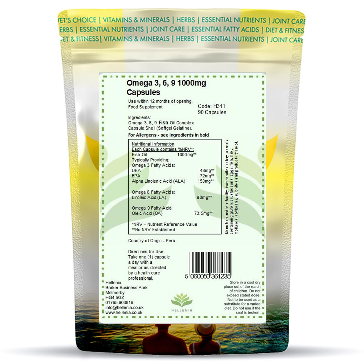 Omega 3 6 9 Capsules High Strength | 1000mg - 90 Softgel Capsules | Supports Maintenance of Normal Blood Cholesterol | Omega 369 with EPA, DHA & ALA from Fish Oil - Made for Hellenia