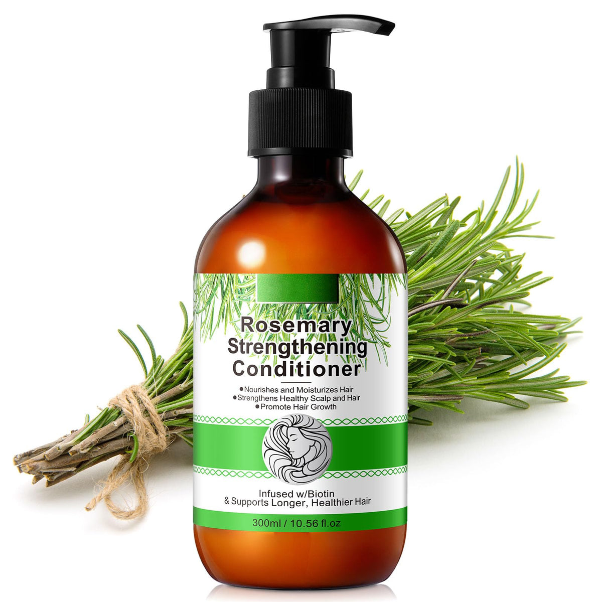 Bibonse Rosemary Mint Hair Conditioner, Organic Hair Growth Conditioner with Biotin for Dry Damaged Hair, Supports Hair Strengthing, Nourishes Scalp,for Men Women, 300 ml