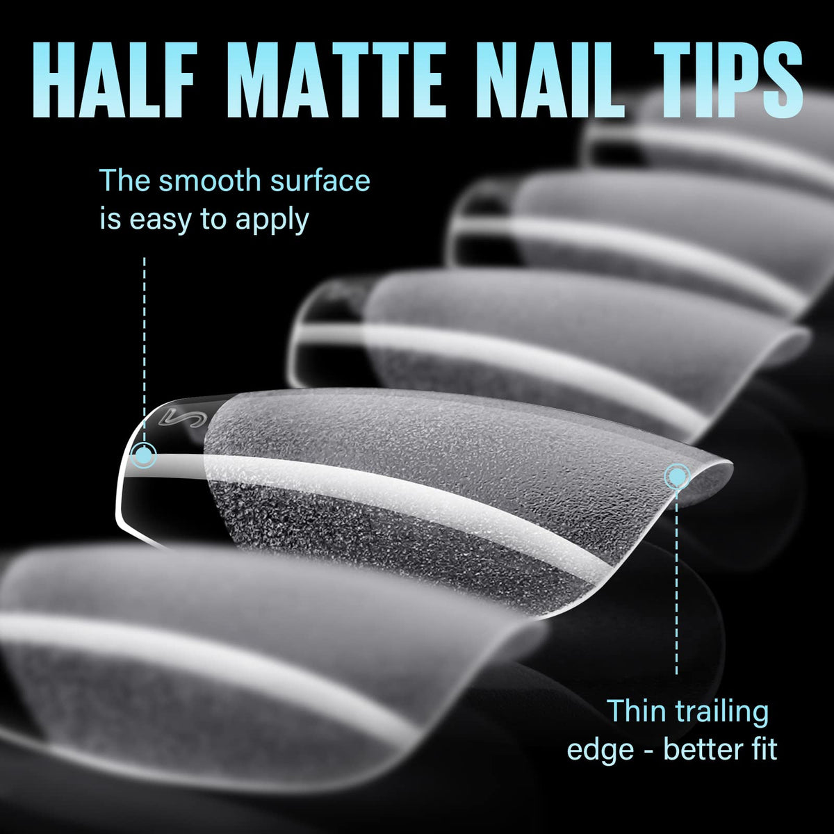 TOMICCA Coffin Shaped Short Nail Tips - 192PCS Half Matte Soft Gel, No File Needed- Full Cover False Nails, Clear Acrylic & Strong Tips for Press On Extension - 12 Sizes