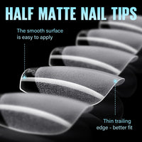 TOMICCA Coffin Shaped Short Nail Tips - 192PCS Half Matte Soft Gel, No File Needed- Full Cover False Nails, Clear Acrylic & Strong Tips for Press On Extension - 12 Sizes