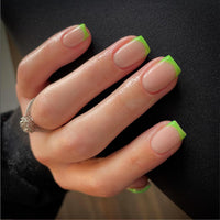 SXVME 30 Pcs Spring Light Green French Tip Press on Nails Short Square False Nails Press ons, French Tip Fake Nails Short Stick on Nails for Women, Natural French Acrylic Nails 15 Sizes