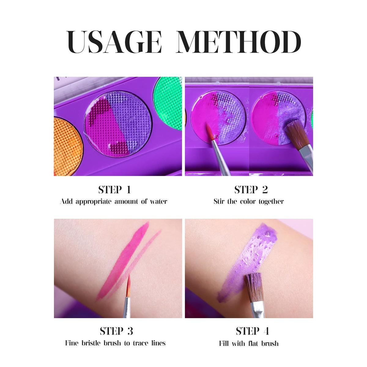 YUDDUO 10 Colors Face Painting Kit With 2 Paint Brushes, Body Paint, Glow in the Dark Face Paint, Water-Based Face Paint For Halloween Party Cosplay Clown Sfx Makeup (02)