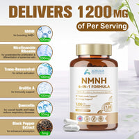 Aoruilia NMNH Supplement 1200mg, 6 in 1 NAD Alternative & Trans-Resveratrol Superior Antioxidant Blend with Max Absorption for NAD+ Booster & Energy Support, 120 Capsules