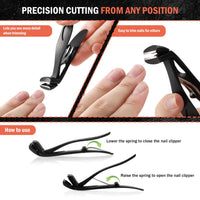 BEZOX Angled Head Nail Clippers for Seniors - Ergonomic Toenail Clipper for Thick Nails, Premium Steel Nail Cutter Trimmer with Catcher for Men and Women (Black)