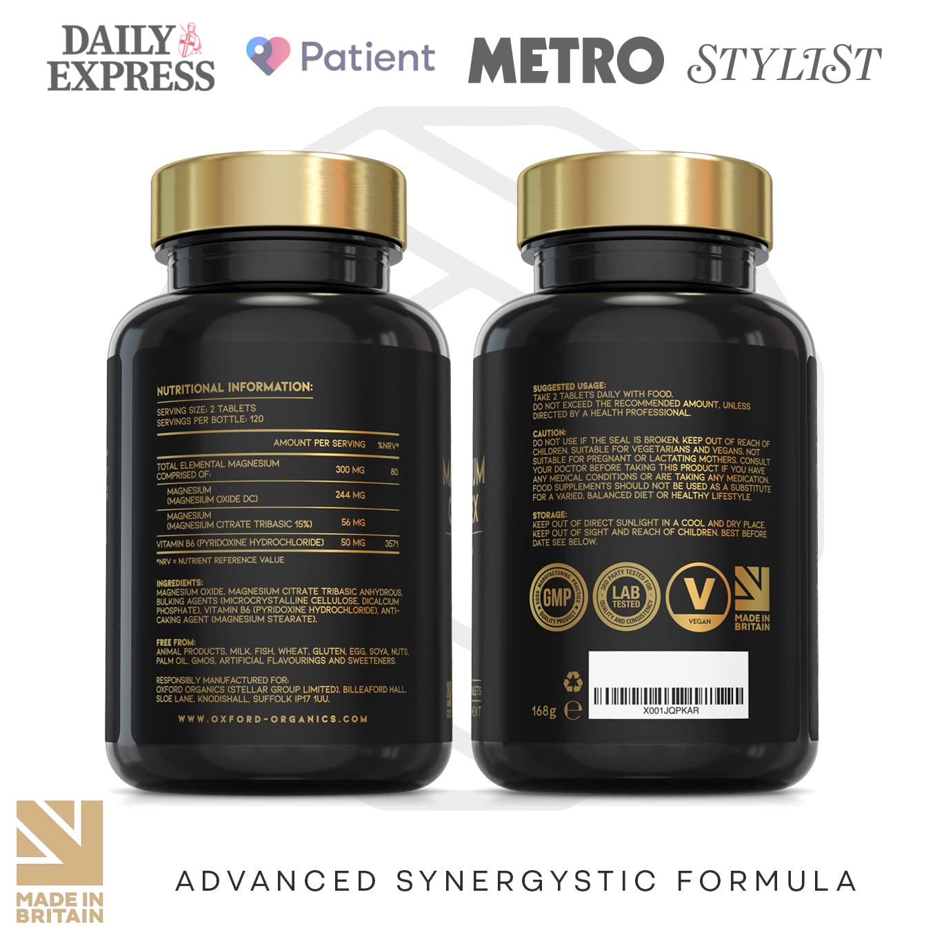 Oxford Organics Advanced Vegan Magnesium Tablets | Magnesium Supplements for Restless Leg Syndrome Relief, Leg Cramps & Calm Sleep | Magnesium Citrate, Oxide & Vitamin B6 | UK Made Magnesium Supplement (240 Tablets)