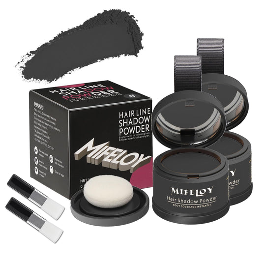 Mifeloy MIFELOY 2 Set Root Cover Up Powder, Black, Touch Up Hair Color for Grey, Instantly Coverage Dye for Thinning Grays Hairline, Roots Concealer for Beard Line Eyebrow, Shadow Conceals Hair Loss