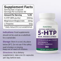 5HTP Supplement, 400mg High Strength 5 HTP Griffonia Complex 99% Purity with Magnesium Bisglycinate and L-Theanine, Sleep and Mood Support, 90 Capsules