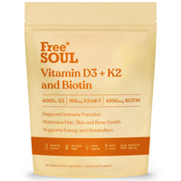 Vitamin D3 + K2 and Biotin, 3 in 1 Complex | High Strength D3 4000IU, K2 MK-7 & Biotin 6000mcg | Immunity, Heart, Hair, Skin, Nails, Support | UK Made | Lab-Tested | 90 Capsules | Free Soul