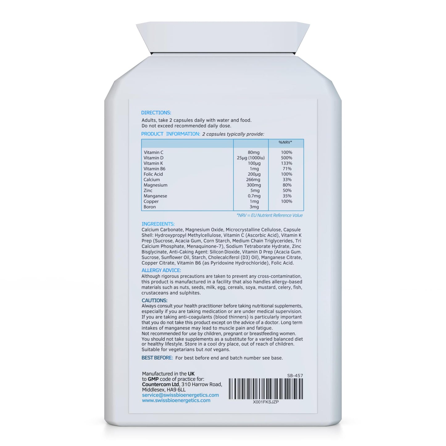 swiss bioenergetics OsteoDefence 90 Capsules - Contains Calcium, Magnesium, Vitamins D3 & K2 Plus a Host of Other Essential Vitamins and Minerals – Ultimate All-in-One Bone Health Formula - Made in The UK