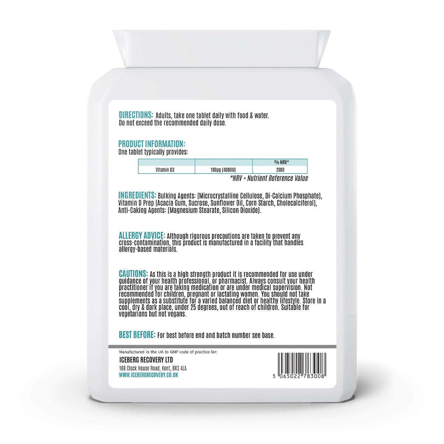 ICEVIT Vitamin D 4000IU 365 Vegetarian Tablets | High Strength Cholecalciferol Vitamin D3 Supplement | Manufactured in UK