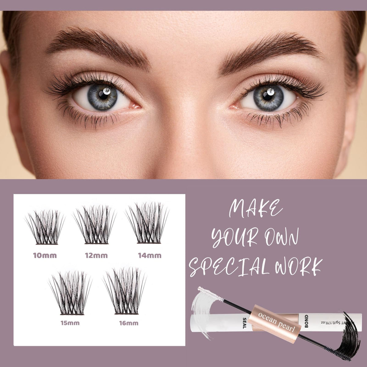 ocean pearl Ocean Pearl Cluster Lashes Kit 120PCS Lashes Individual Cluster 10-16mm DIY Lash Extension Kit Natural Eyelash Clusters Thin Band False Eyelashes Lash Clusters Kit with Bond and Seal-DM23