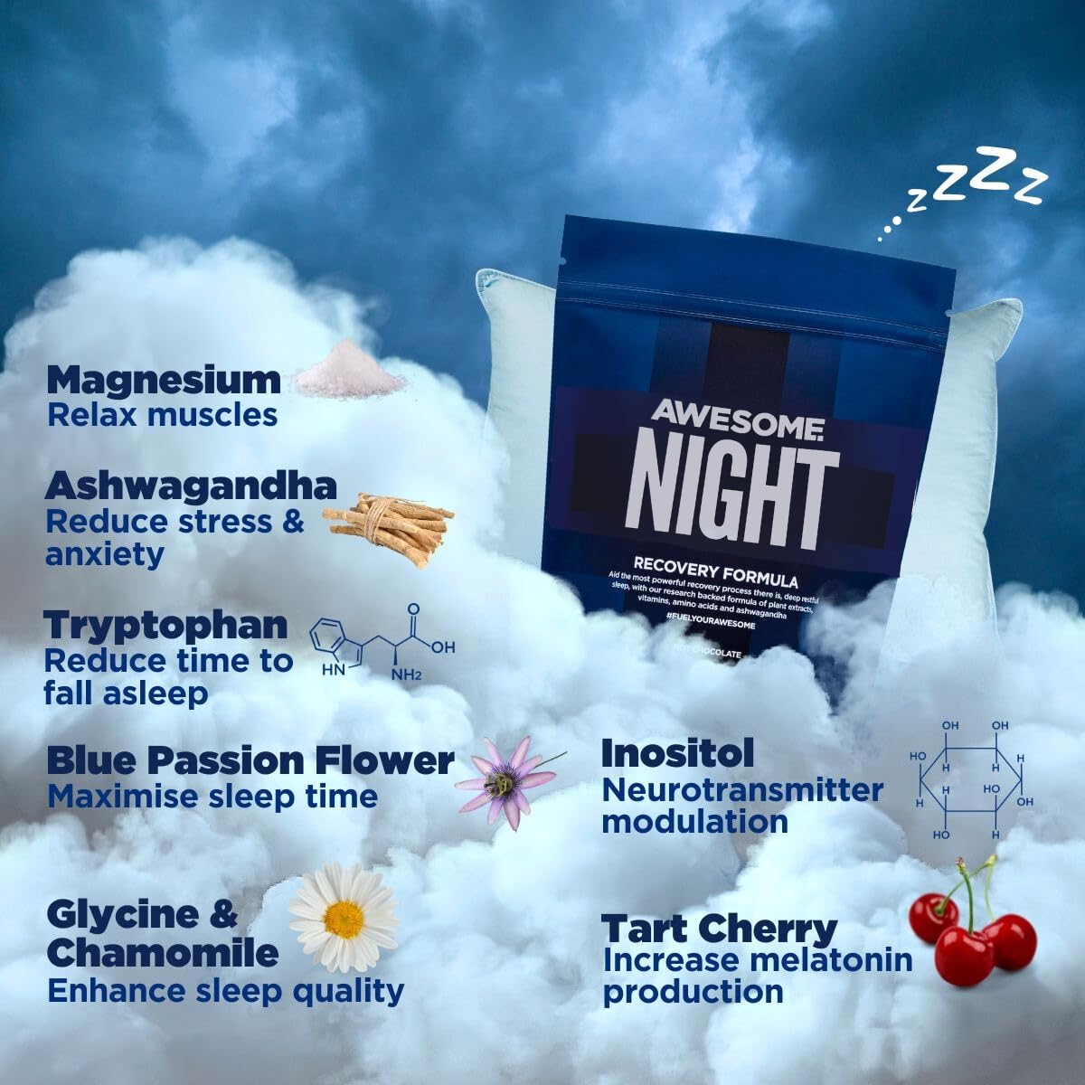 Ben Coomber Awesome Supplements - Sleep Supplement - Night Recovery Berry Flavor, 270g
