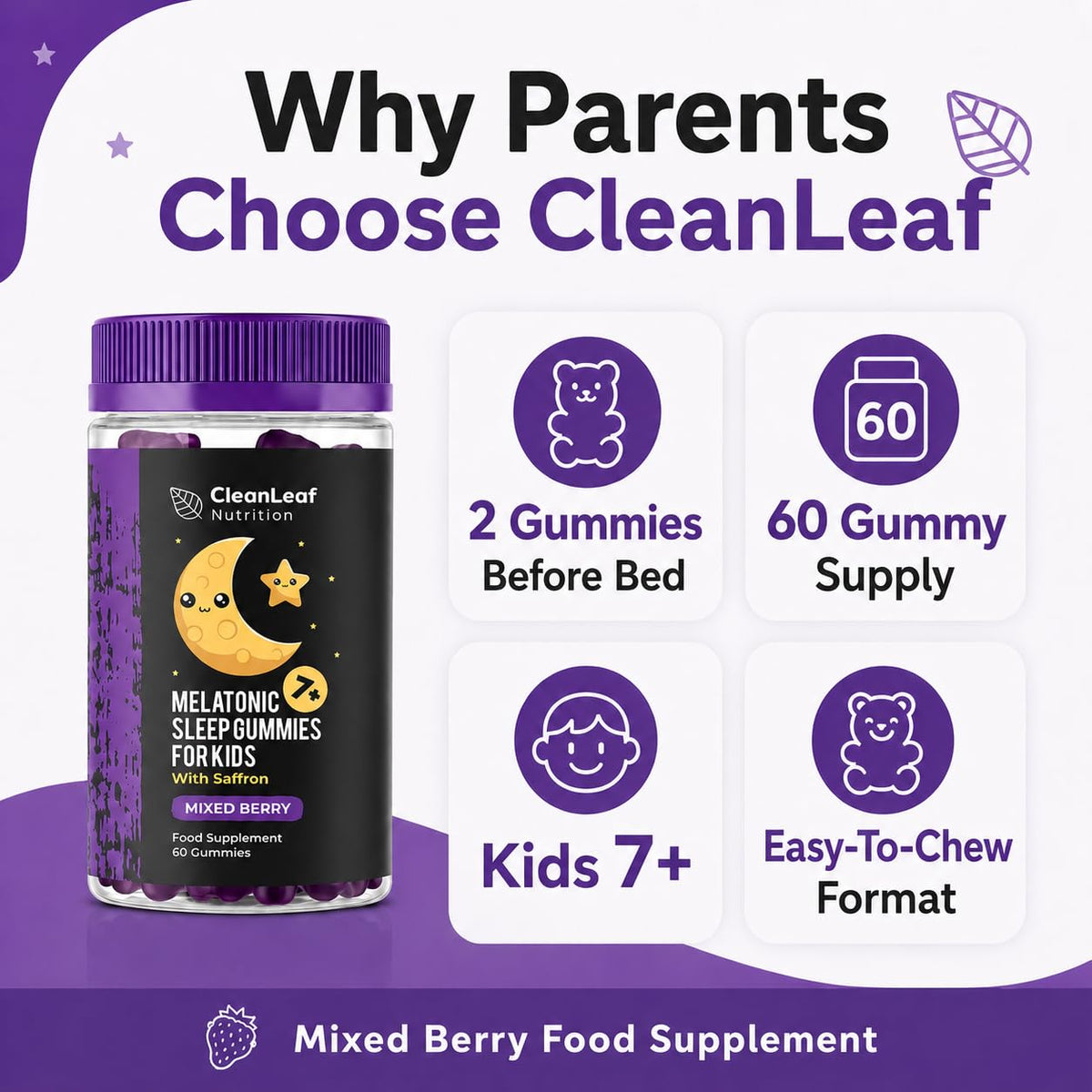 HILLTEN HEALTH Natural Sleep Support Gummies for Kids - Melatonic Formula for Restful Nights, Childrens Sleep Gummies Promoting Natural Melatonin Production, Promotes Healthy Sleep Patterns, 60 Count