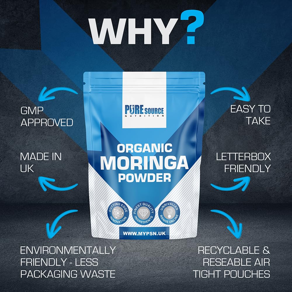 Organic Moringa Leaf Powder Gluten Free Natural and Pure Leaves Picked from The Moringa Oleifera Plant - Superleaf Superfood Powder by Pure Source Nutrition (100g)