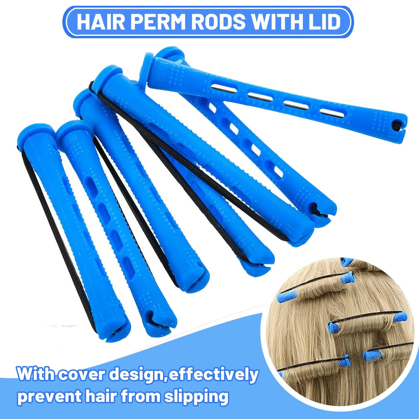 Honicemar 60 Pcs Perm Rollers Set for Long & Short Hair - 0.35 Inch Small Cold Wave Rods, DIY Curling Tools for Natural Hairstyles, Hair Curling Rods for Home or Salon Styling