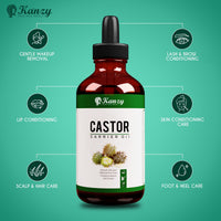 KANZY HAIR AND BEAUTY Kanzy Castor Oil for Eyelashes and Eyebrows 100ml Cold Pressed Castor Oil for Hair Growth 100% Natural and Pure Oil with Brushes For Hair, Beard, Nails and Skin