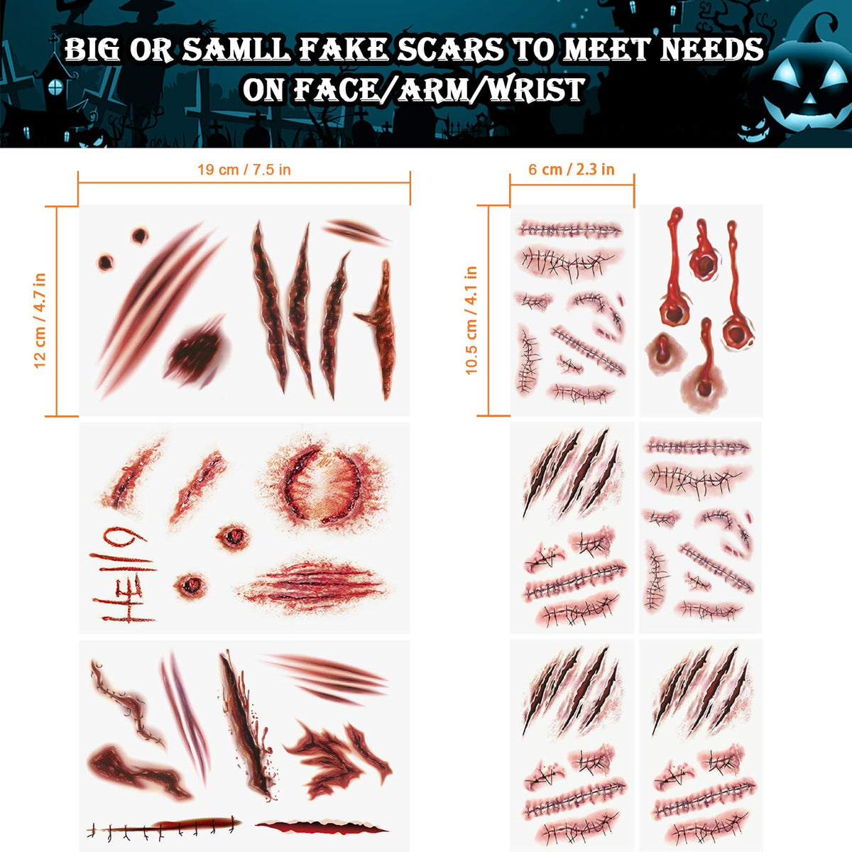 AUXHCYL Halloween Tattoos(9 Sheets),Scar Tattoos Stickers with Fake Scab Blood,Zombie Makeup Halloween Face Stickers,Temporary Tattoos For Men Women
