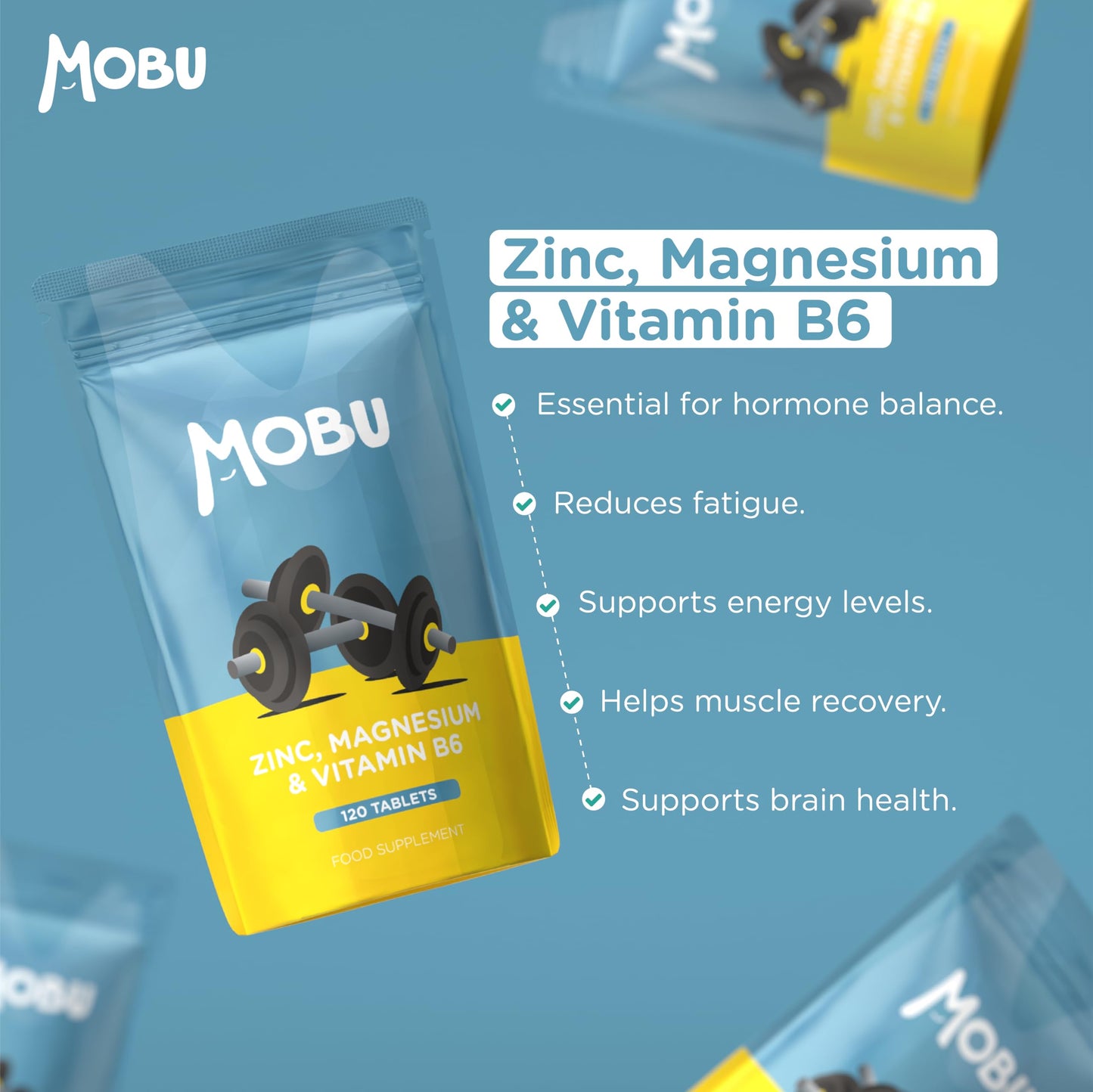 Zinc and Magnesium 120 Tablets | with Vitamin B6 | Normal Muscle Function & Energy Yielding Metabolism | Muscle Growth & Sleep Support | Vegan MOBU UK