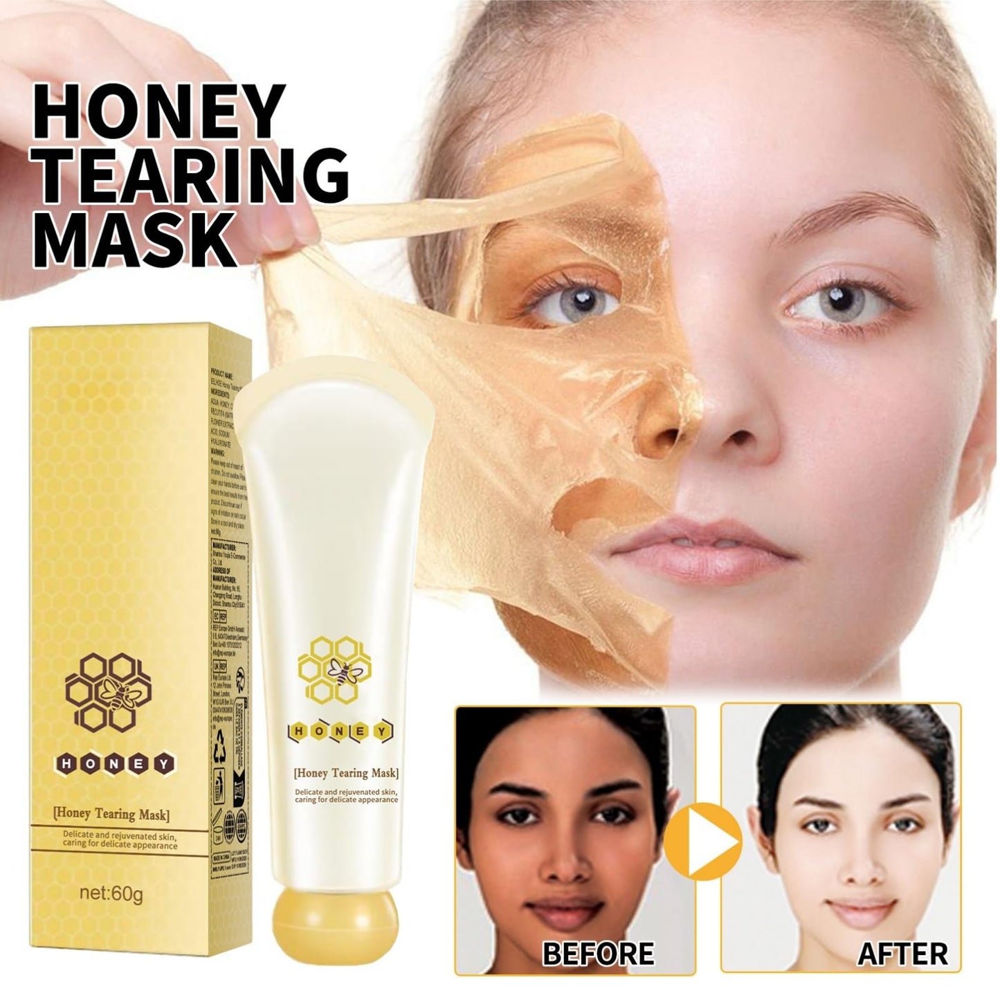 SingHao Honey Peel-Off Mask for Blac/khead Removal&Pore Minimizing,Honey Tearing Mask Peel,Blac/khead Mask Peel Off,Ho/ney Tearing Ma/sk Skin Clean Pores Shrink,Pe/el Bla/ckhead Control Ho/ney Pe/el Ma/sk