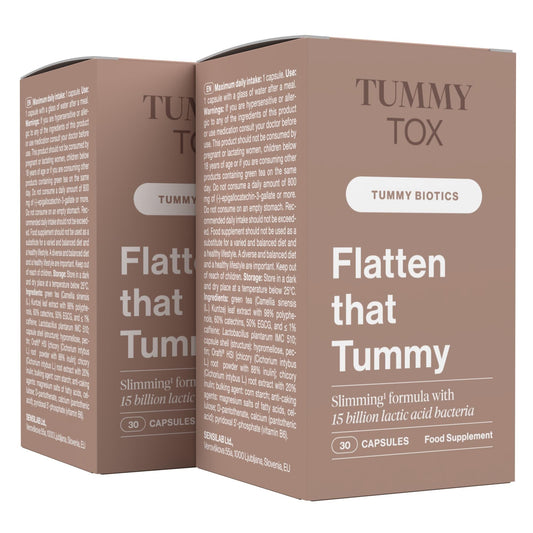 Probiotics with 15 Billion CFU per Capsule, Green Tea, Inulin, Chicory, Vitamin B6 and B5, Digestive Enzyme Supplement - 60 Days Supply - Flatten That Tummy by TummyTox