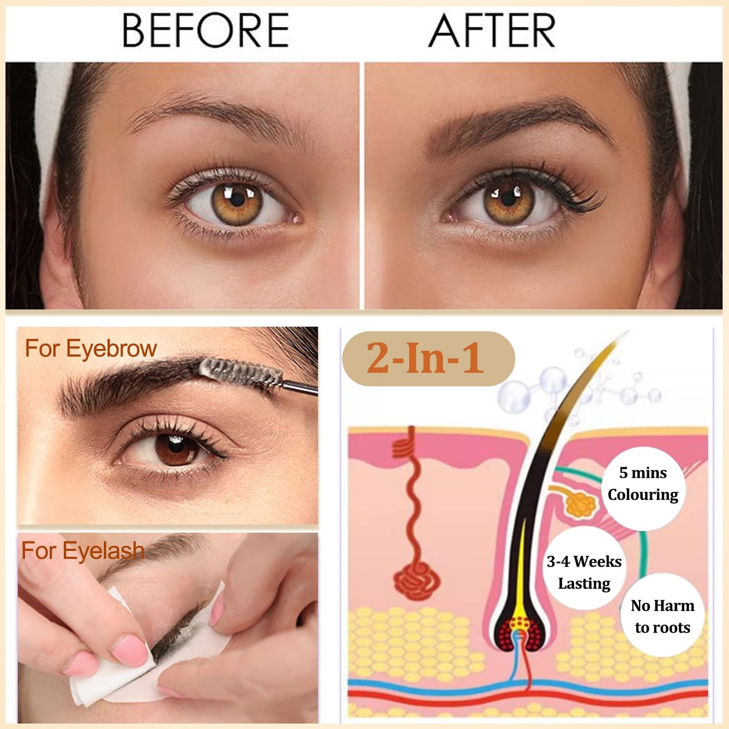 MEITREND Brown Eyebrow Tint Kit - 2-in-1 Eyelash Tint & Eyebrow Dye Dark Brown - Natural Eye Lash and Eye Brow tint - Brown Eyelash Dye Last to 4 Week - Waterproof Brow Dye Fast Colouring