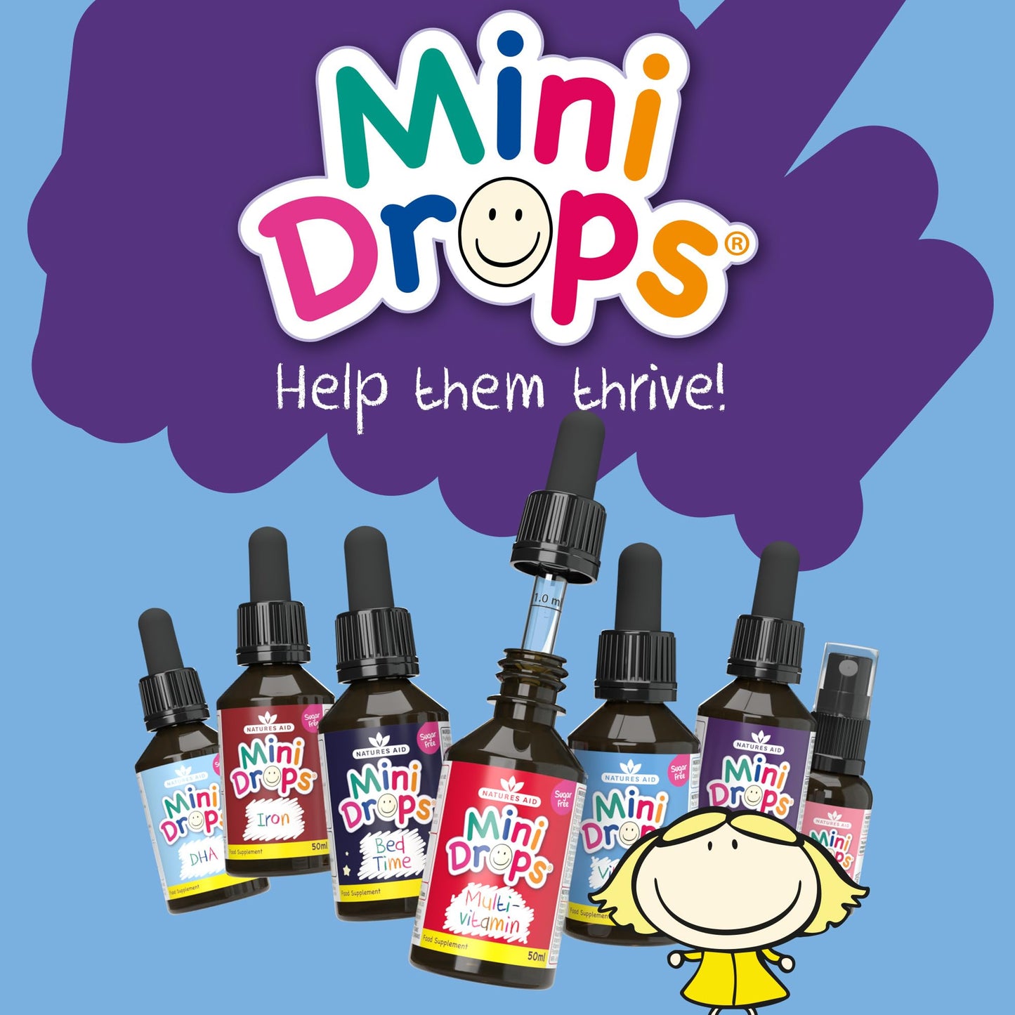 Natures Aid Mini Drops Iron for Kids 50ml – Supports Cognitive Development & Energy – Gluten & Sugar Free Vegan Non-GMO – Natural Supplement for Babies & Children Age 0-5 Years Old - Dropper Included