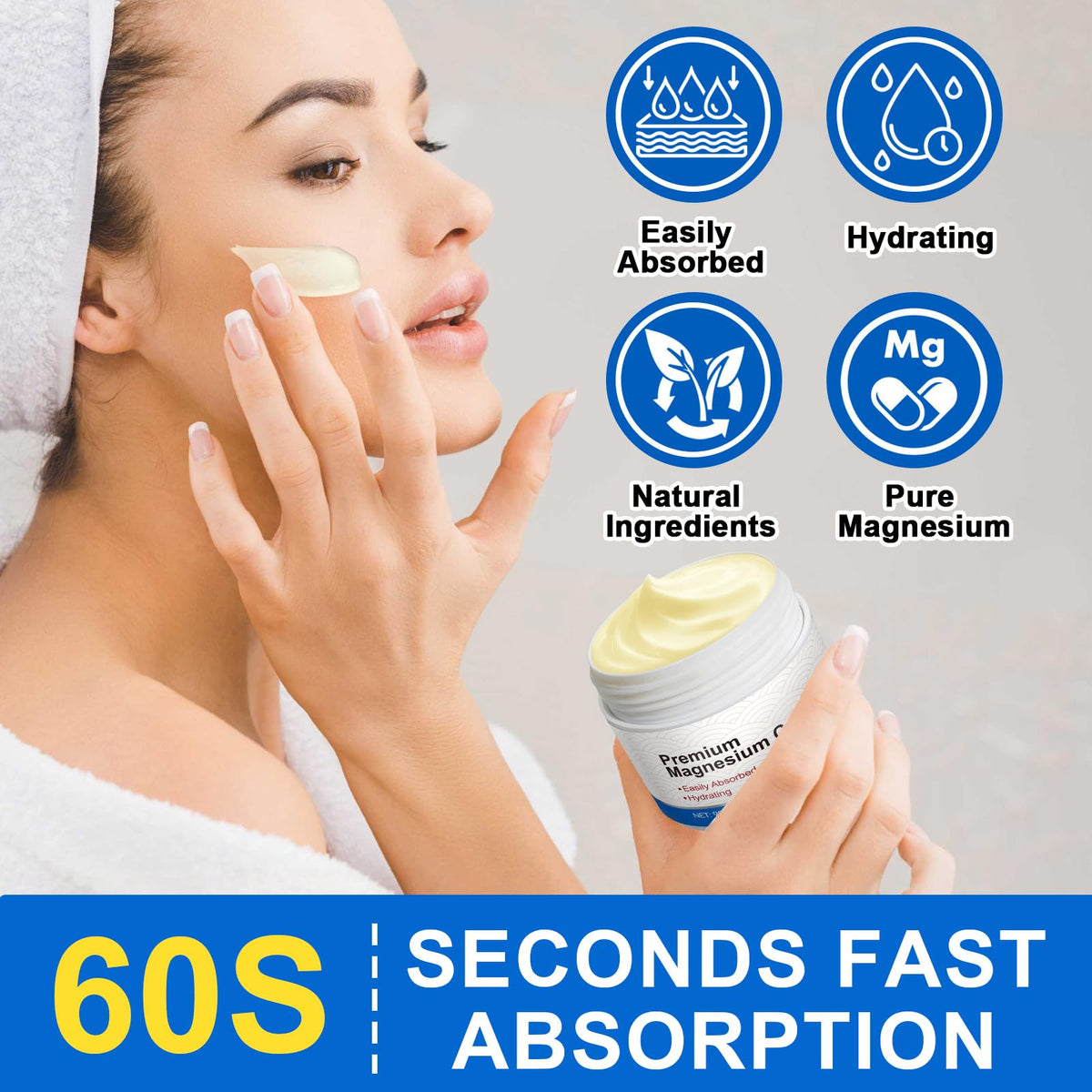 NBXINSLF Magnesium Cream, Moisturising Body Lotion with Almond Oil, Lavender and Vitamin E, Fast-Absorbing Formula for Daily Skin Care， 90G