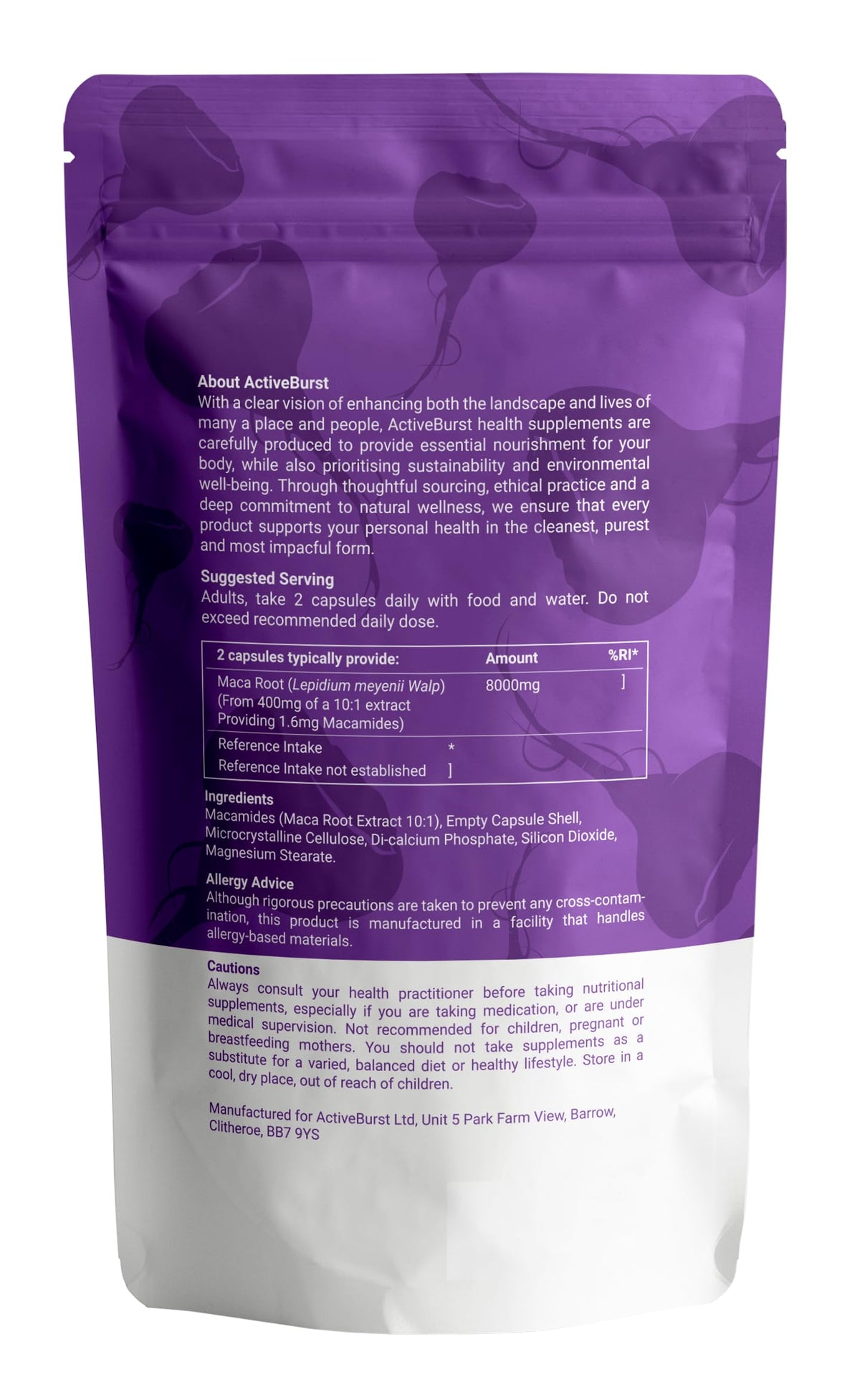 MacaRoot Ultra – Maca Root Capsules 8000mg | Peruvian Ginseng 10:1 Extract | 1.6mg Macamides | Energy, Mood & Hormone Support | Vegan, UK Produced, Lab Tested | 90 Capsules | ActiveBurst Nutrition