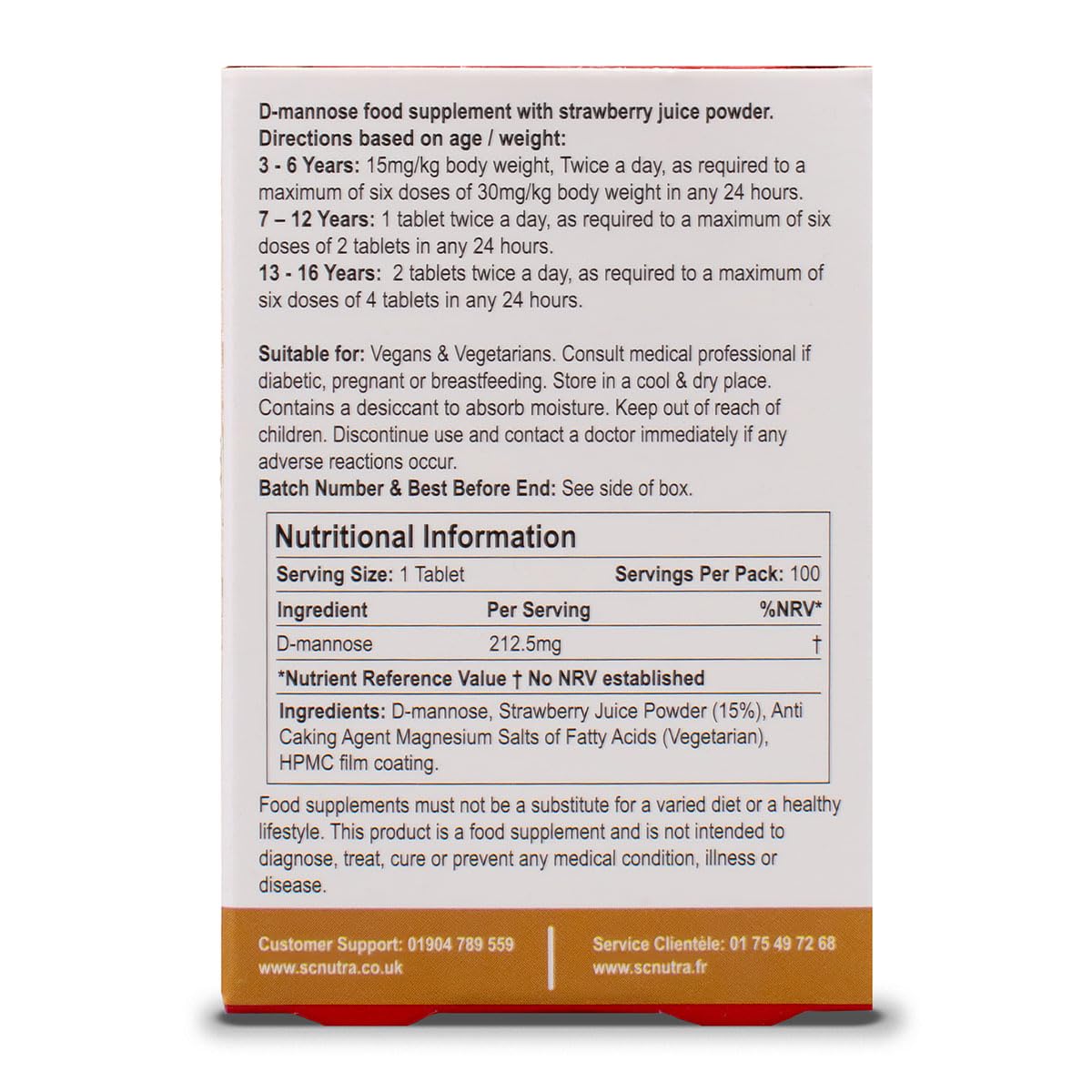 sc nutra Waterfall D-Mannose for Children Birch D-Mannose & Natural Strawberry Juice for Boys & Girls 3 Years + | 250mg Melts - Melt in the Mouth Tablets – 100 Count