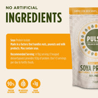 Pulsin - Unflavoured Vegan Soya Protein Powder - 250g - 9g Protein, 0.1g Carbs, 39 Kcals Per Serving - Gluten Free, Plant Based, Palm Oil Free & Dairy Free Protein