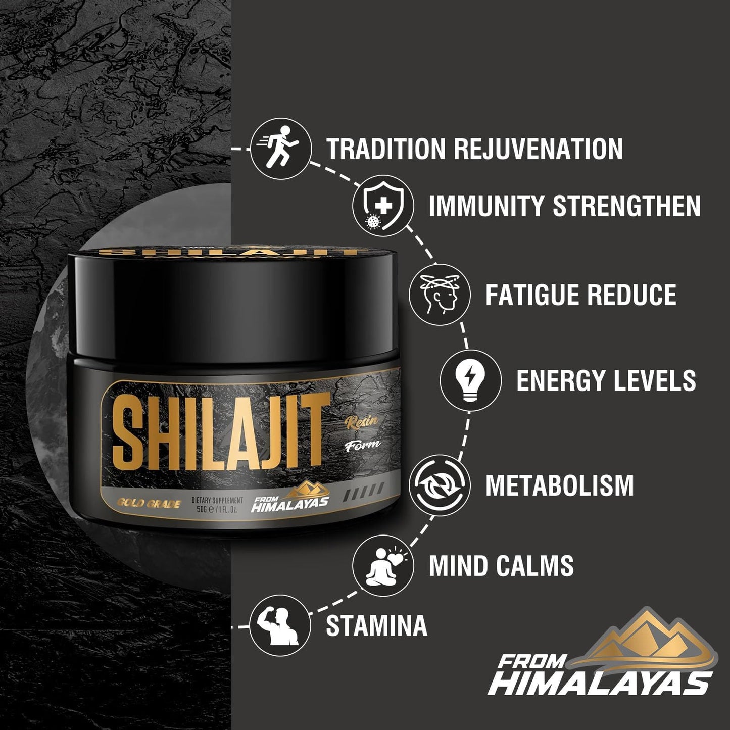 Ymoneyrat Himalayan Pure Natural Shilajit Resin 50g - Original Himalayan Shilajit