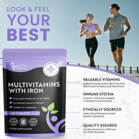 Multivita Multivitamins with Iron – 12 Essential Vitamins & Iron – Immune, Energy & Skin Support – 1-a-Day for Men & Women – 120 Tablets – 4 Month Supply – Vegetarian – Made in UK