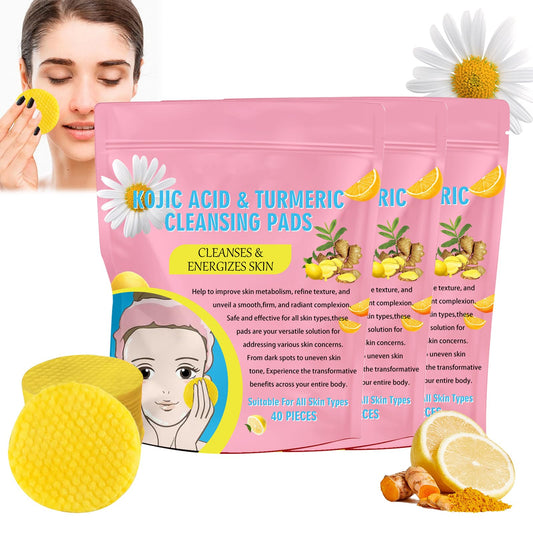 Xumann 3Pack/120PCS Turmeric Kojic Acid Pads, Exfoliating Turmeric Cleansing Pads, Balance Skin Oil and Water, Fades Discoloration
