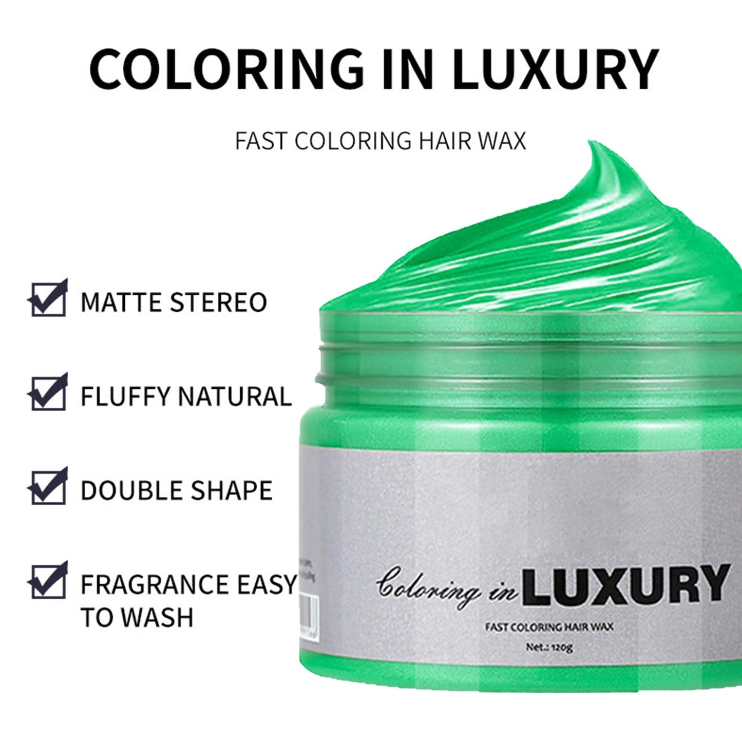 Temporary Green Hair Color Wax - Instant Styling Green Hair Dye Mud - Washable Coloured Hair Wax Pomad For Men Women - Ideal For Halloween, Cosplay, Parties,Masquerade,Nightclub (120g)