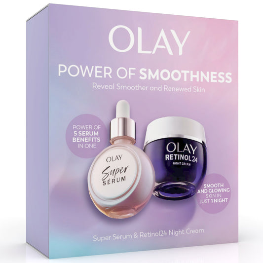 Olay Skincare Giftset: Super Serum, Vitamin C Serum for Face, with Niacinamide, Collagen Peptide 30ml + Retinol 24 Night Cream Face Moisturiser 50ml