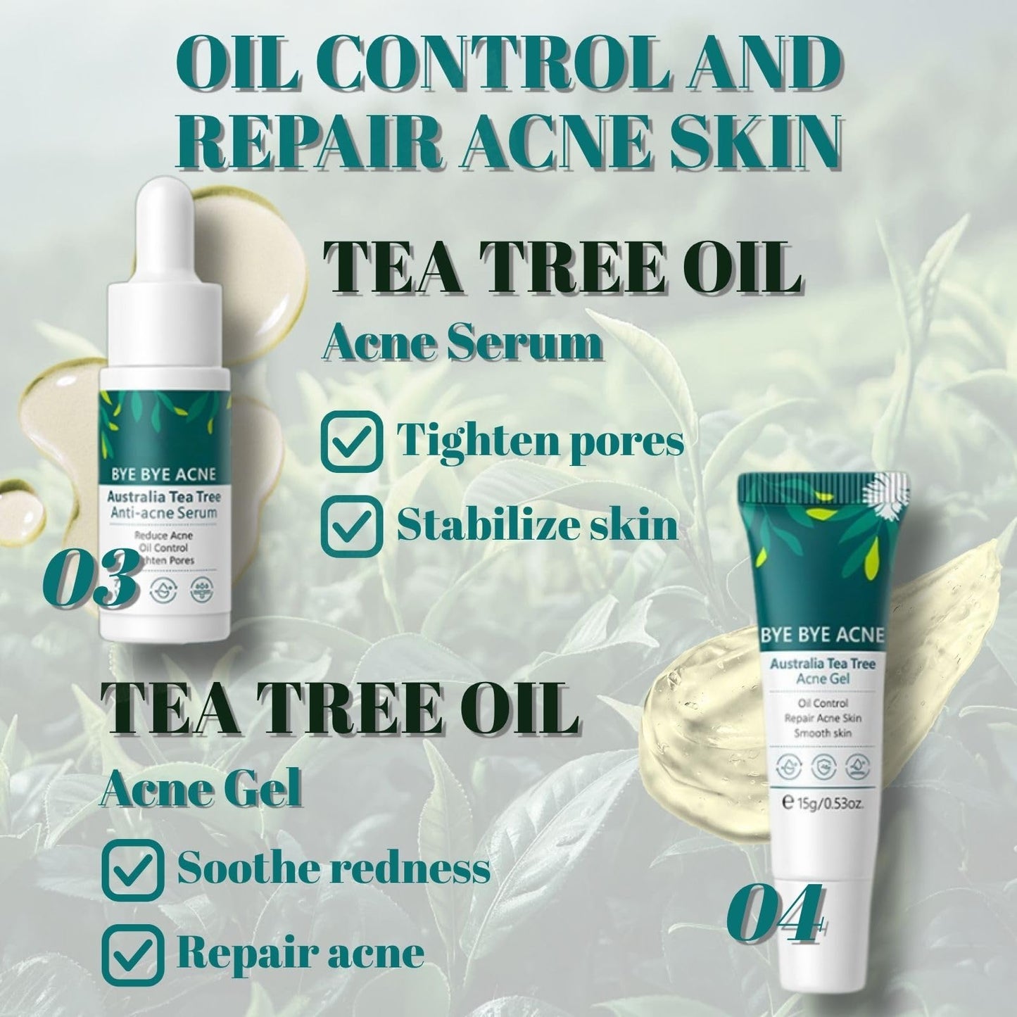 Tea Tree Acne Skincare Set for Teenage Girls & Women - Facial Kit with Cleanser, Toner, Serum, Cream & Gel - Acne Treatment, Oil Control & Pore Minimising - Beauty Gift Set for Women