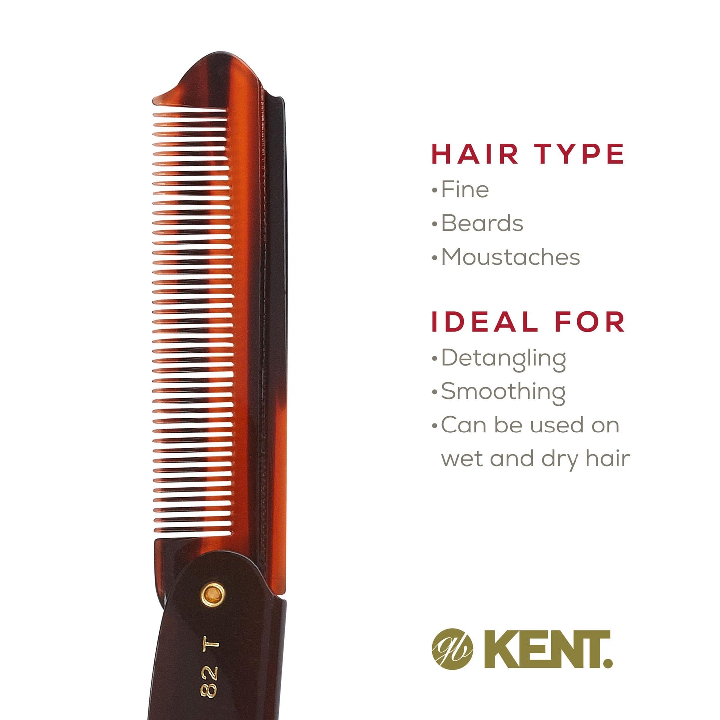 KENT Kent Brushes Handmade Combs Large Folding Pocket Comb for Men